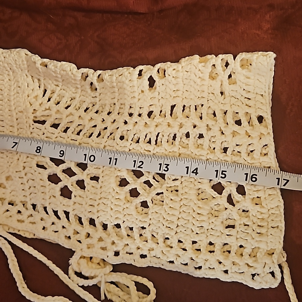 Hand Crafted Crochet Crop-Top Handmade Floral pattern Swim cover-up Cream #752 - Picture 13 of 17